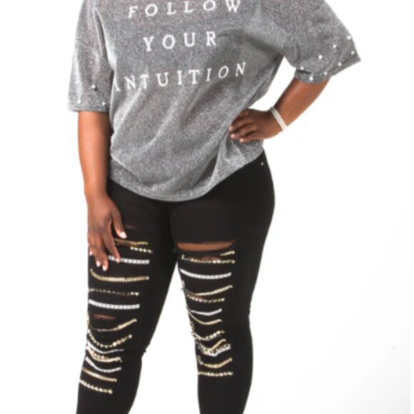 CURVE INTUITION SHEER GLITTER SHIRT (1XL) SIZE 14 - Picture 3 of 6